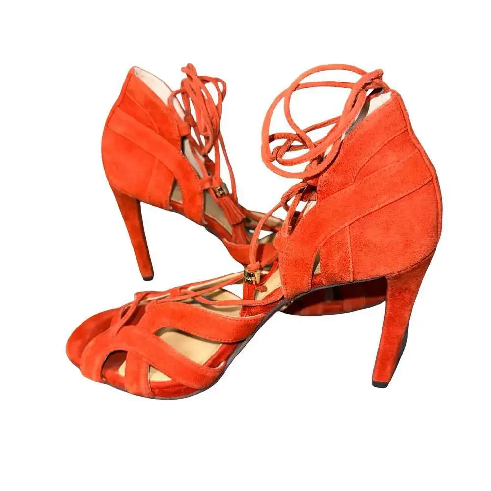 Michael Kors Red Suede Lace-Up Tassel Stiletto Heels Size 7
